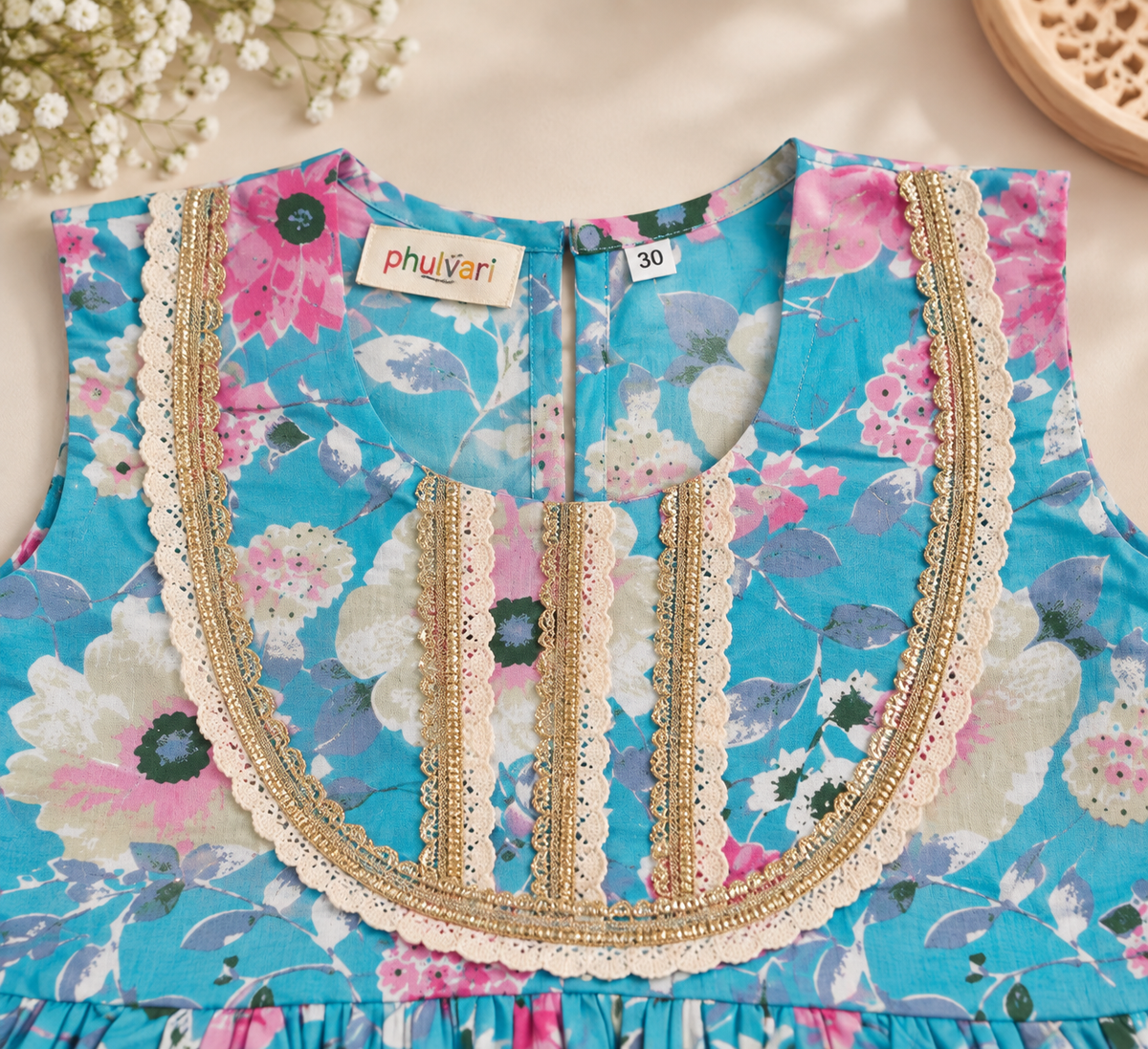 Girls Floral Printed 100% Cotton Peplum Kurta with Sharara