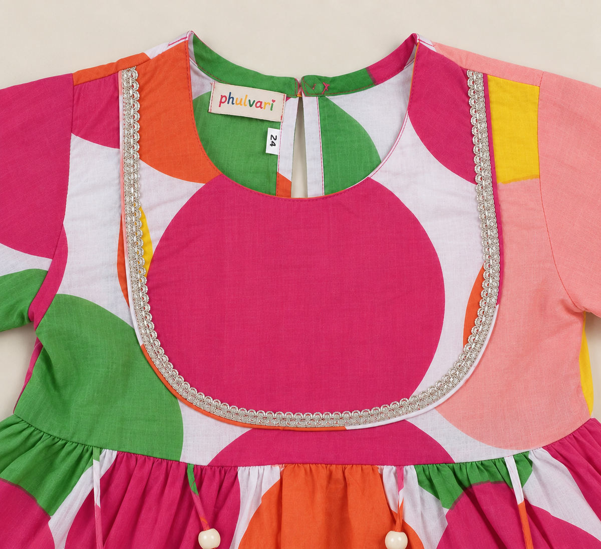 Girls Multicolour Polka Dot Printed 100% Cotton Kurti with Sharara
