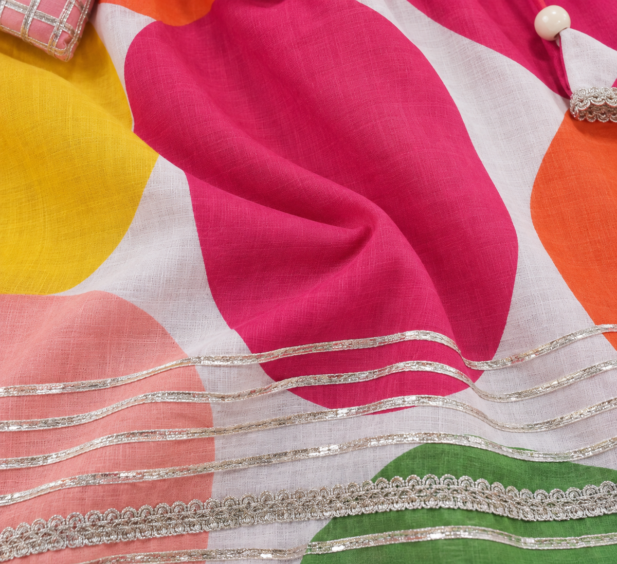 Girls Multicolour Polka Dot Printed 100% Cotton Kurti with Sharara