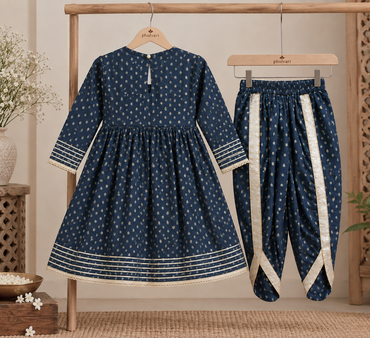 Girls Ethnic Printed 100% Cotton Kurta with Dhoti