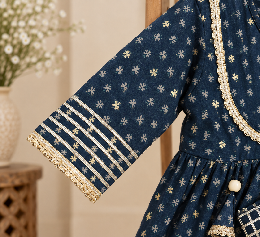 Girls Ethnic Printed 100% Cotton Kurta with Dhoti