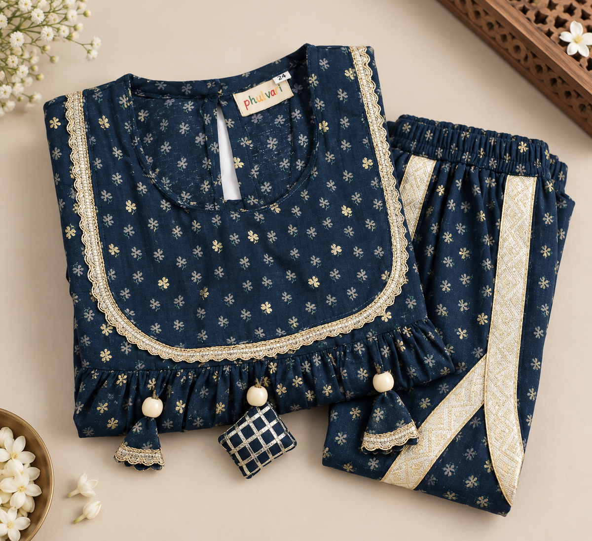 Girls Ethnic Printed 100% Cotton Kurta with Dhoti