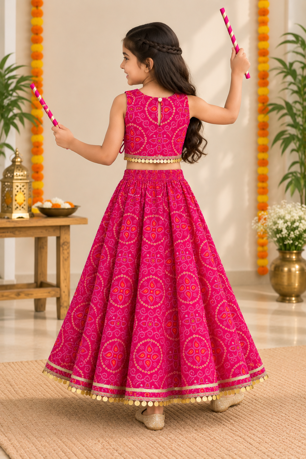 Girls Bandhani Printed 100% Cotton Lehenga Choli