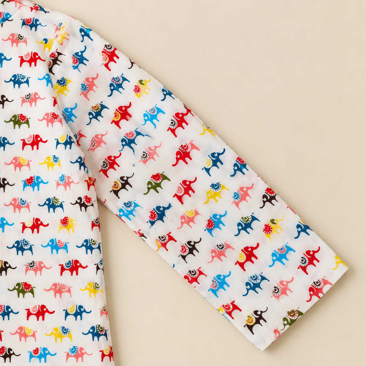 Boys Elephant Printed 100% Cotton Kurta with Pyjamas