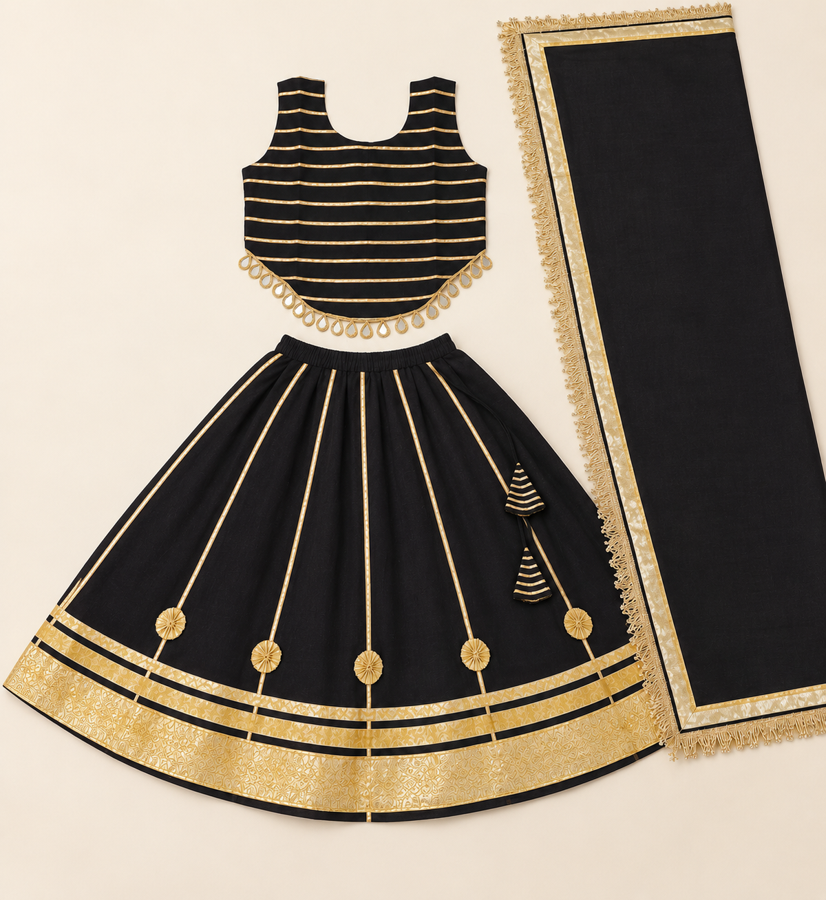 Girls Black Gota Patti Navratri Lehenga Choli with Dupatta