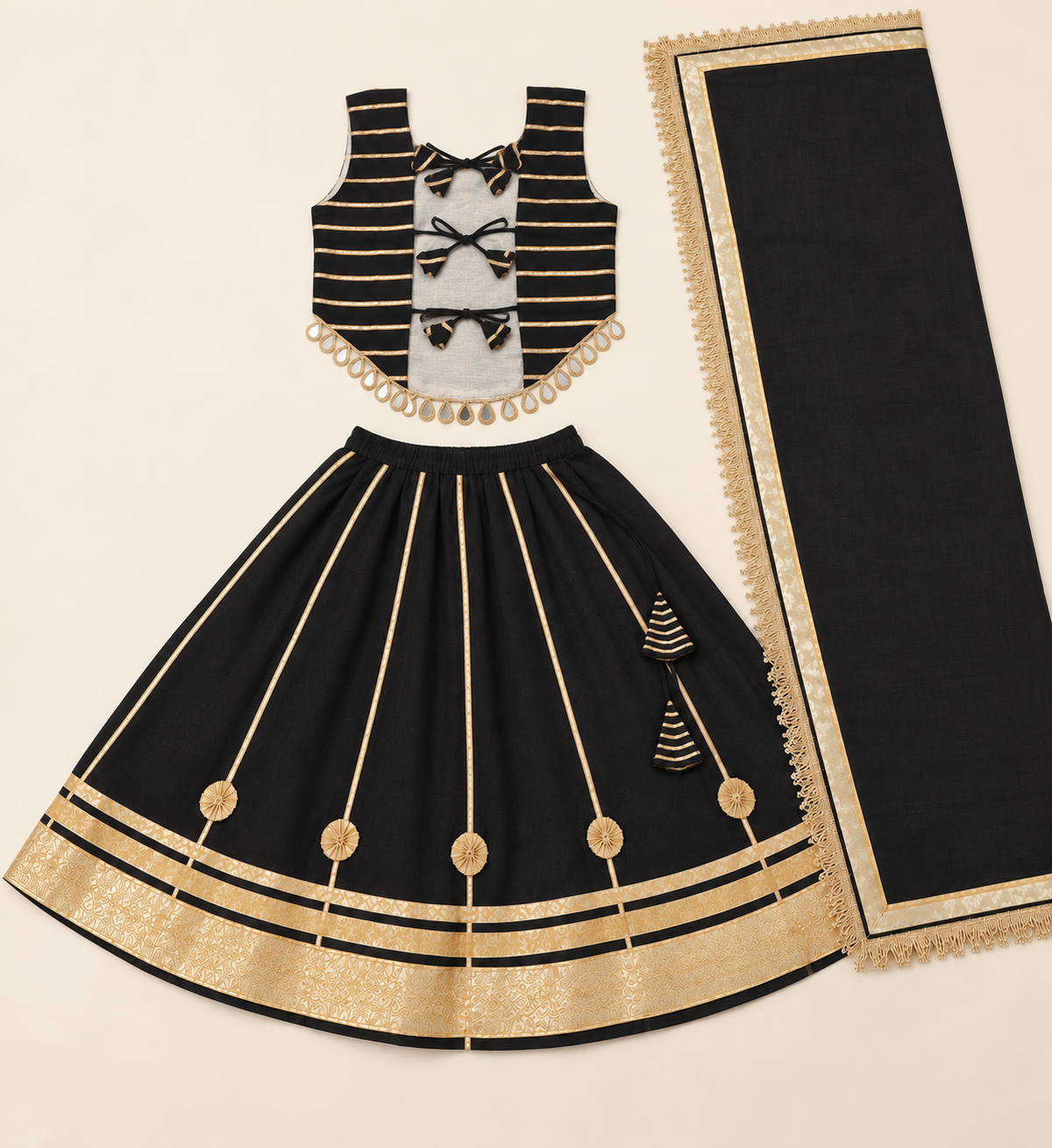 Girls Black Gota Patti Navratri Lehenga Choli with Dupatta