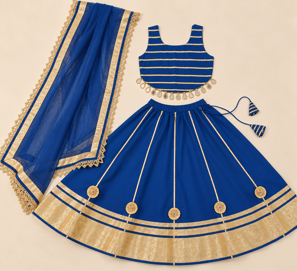 Girls Royal Blue Gota Patti Navratri Lehenga Choli with Dupatta