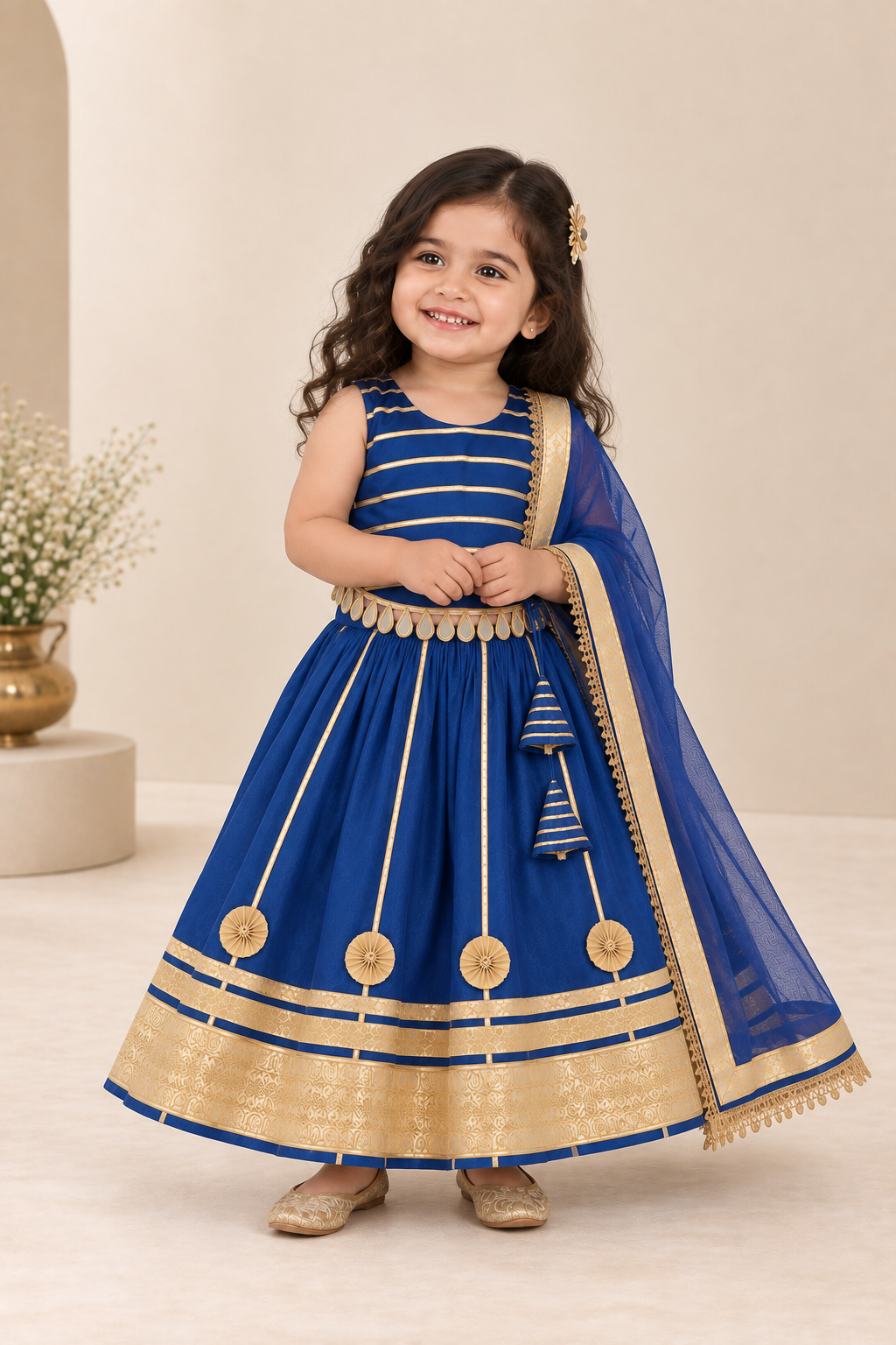 Girls Royal Blue Gota Patti Navratri Lehenga Choli with Dupatta