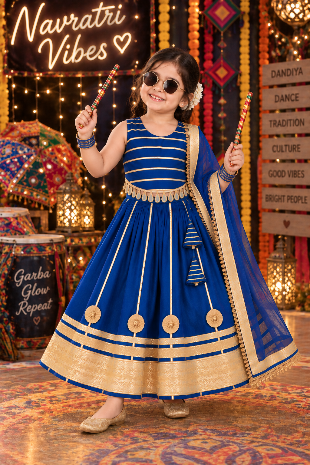 Girls Royal Blue Gota Patti Navratri Lehenga Choli with Dupatta