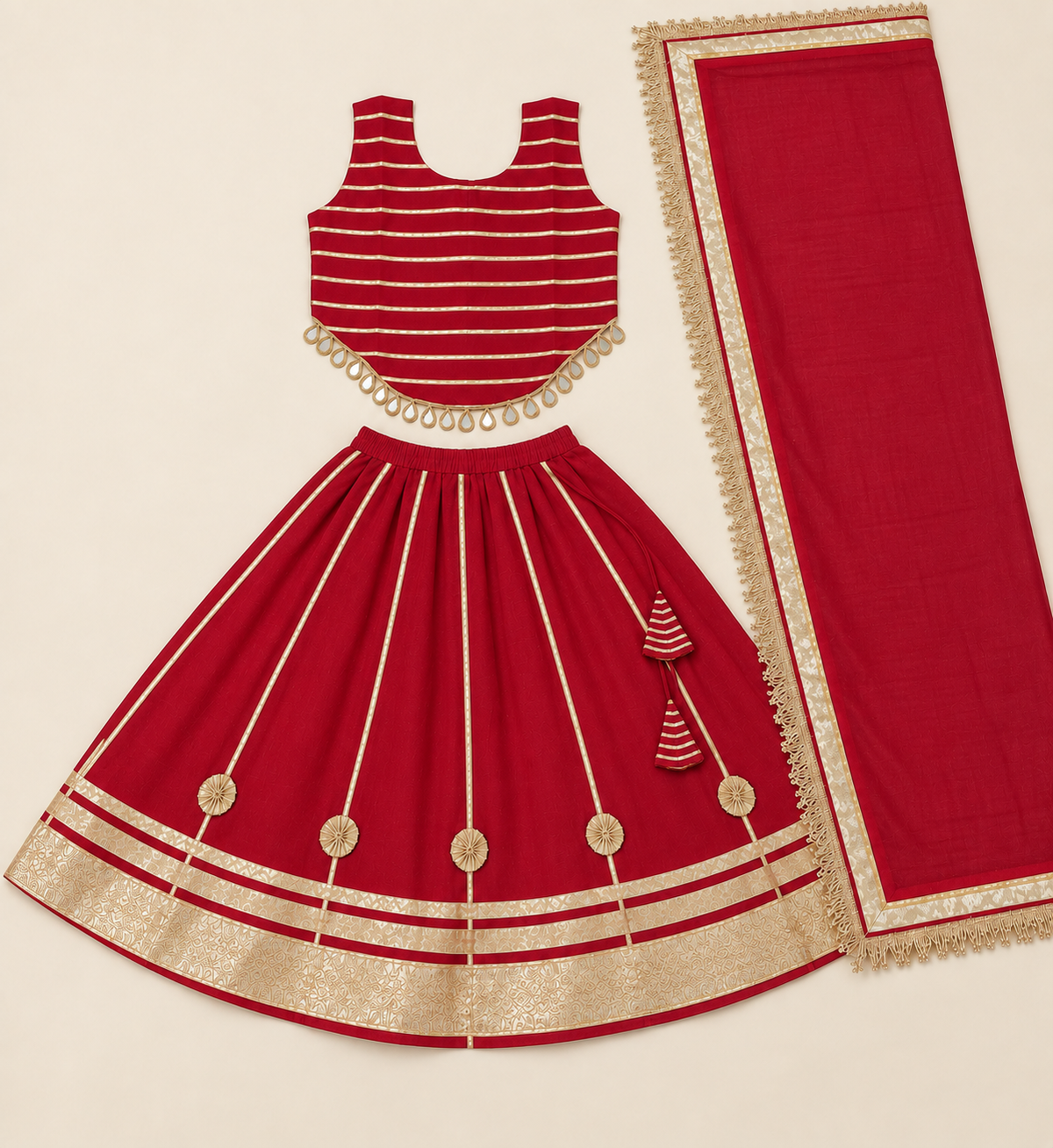 Girls Red Gota Patti Navratri Lehenga Choli with Dupatta