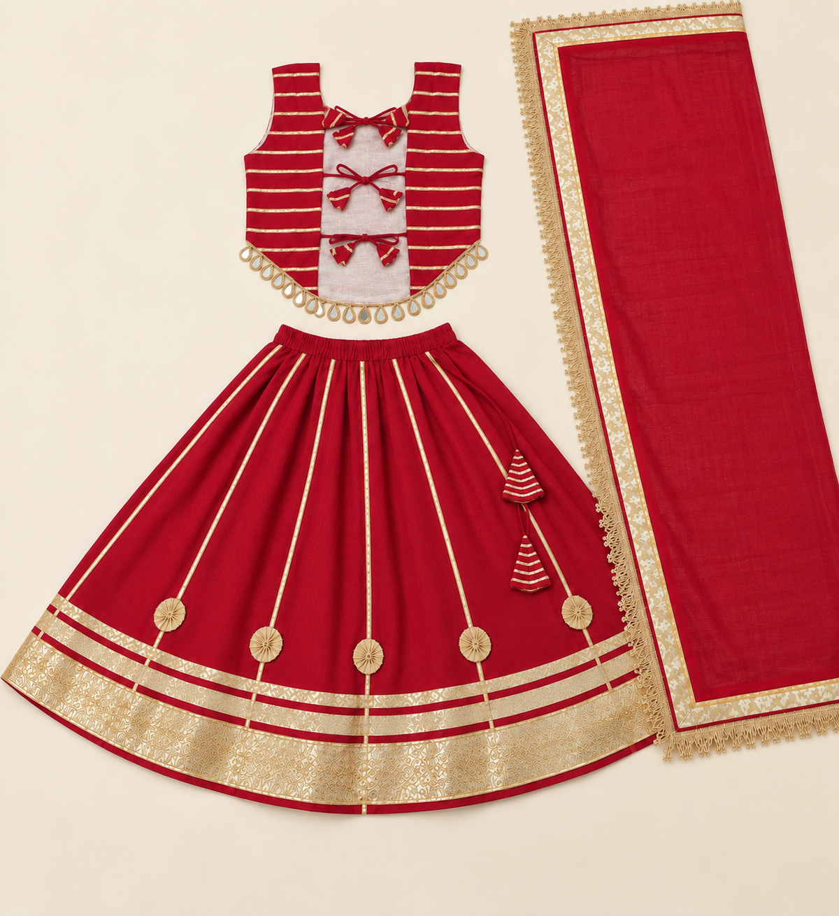 Girls Red Gota Patti Navratri Lehenga Choli with Dupatta