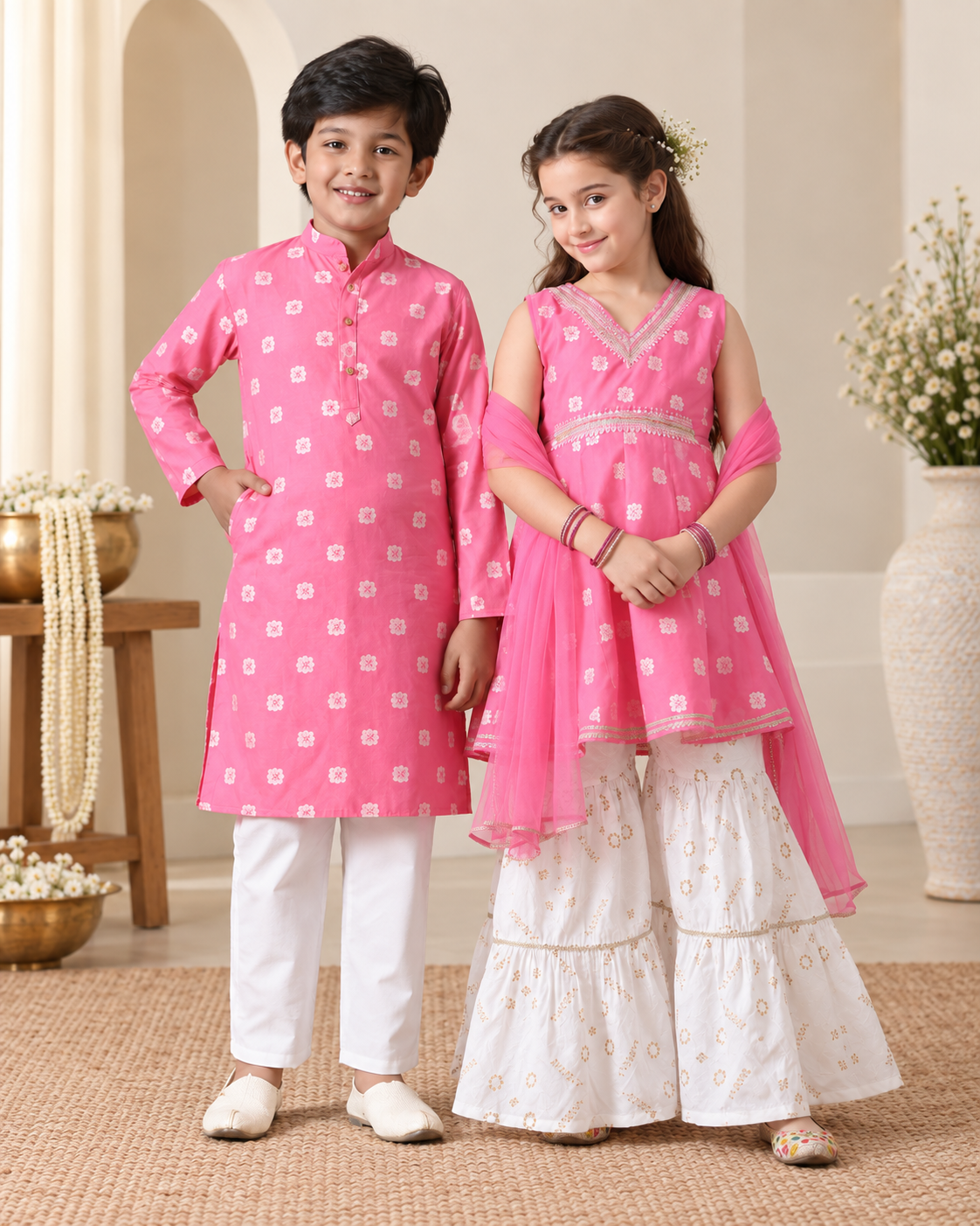 Pink Sibling Sharara & Kurta Pyjama Set