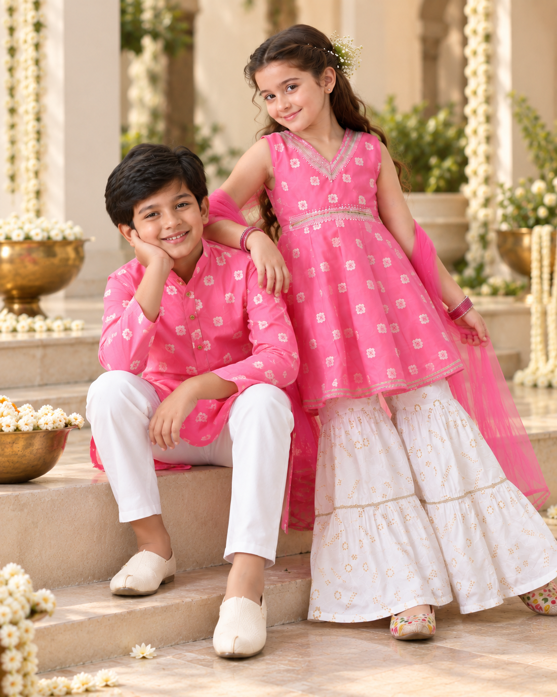 Pink Sibling Sharara & Kurta Pyjama Set