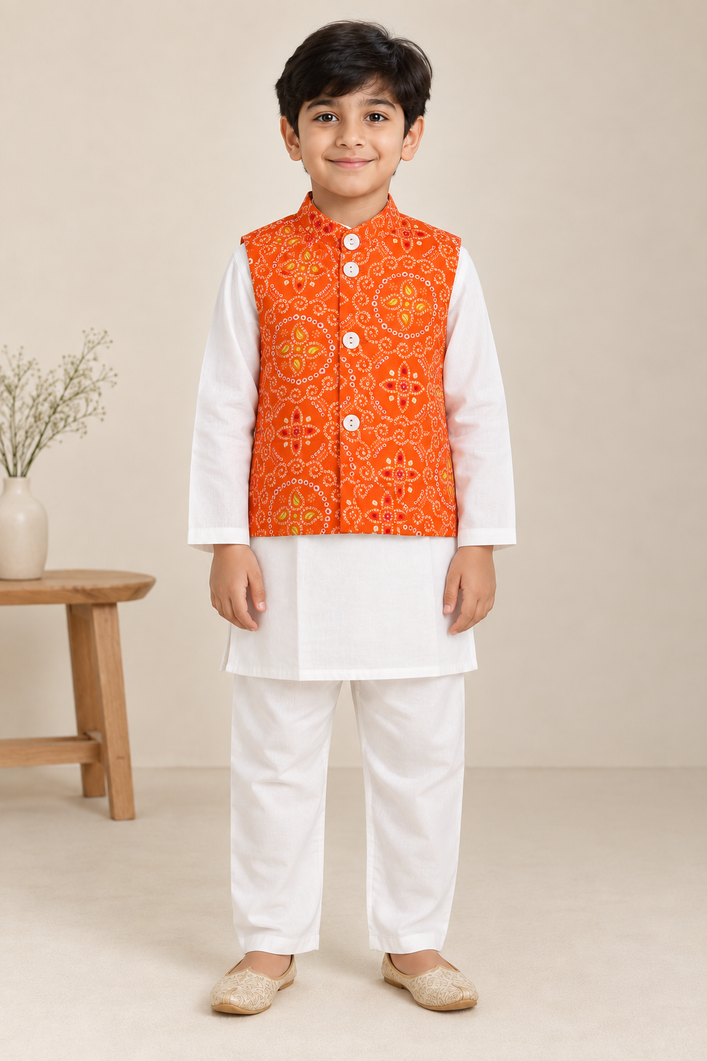 Kesariya Bandhani Sibling Set
