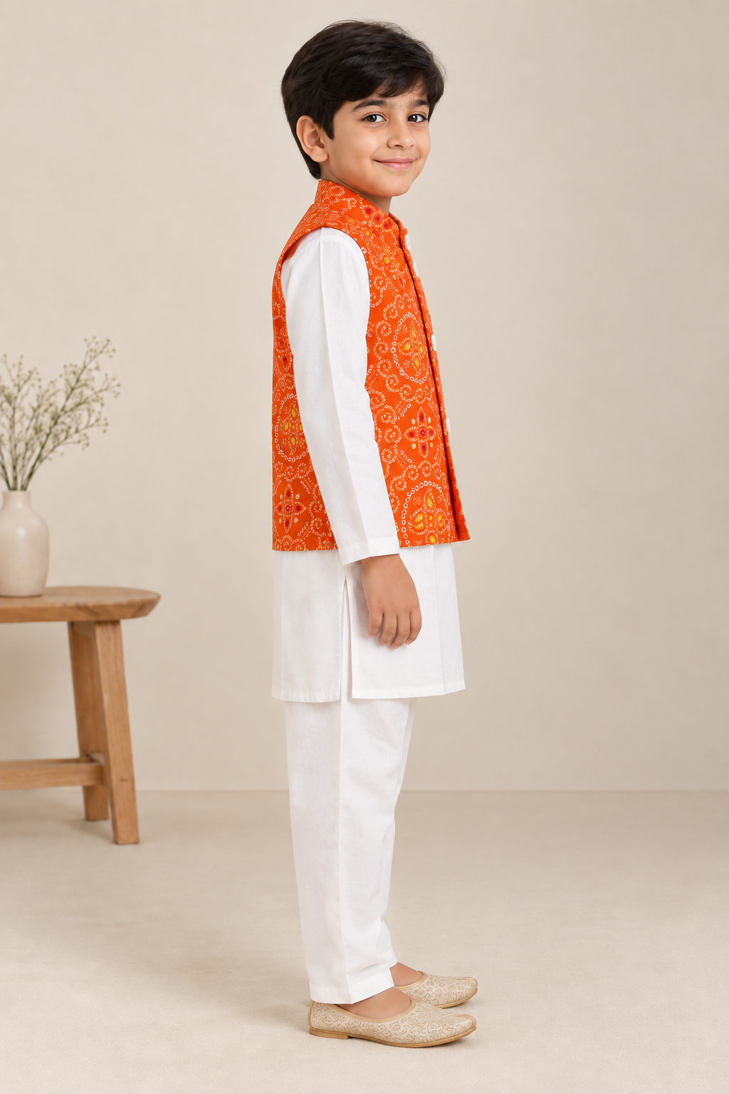 Kesariya Bandhani Sibling Set