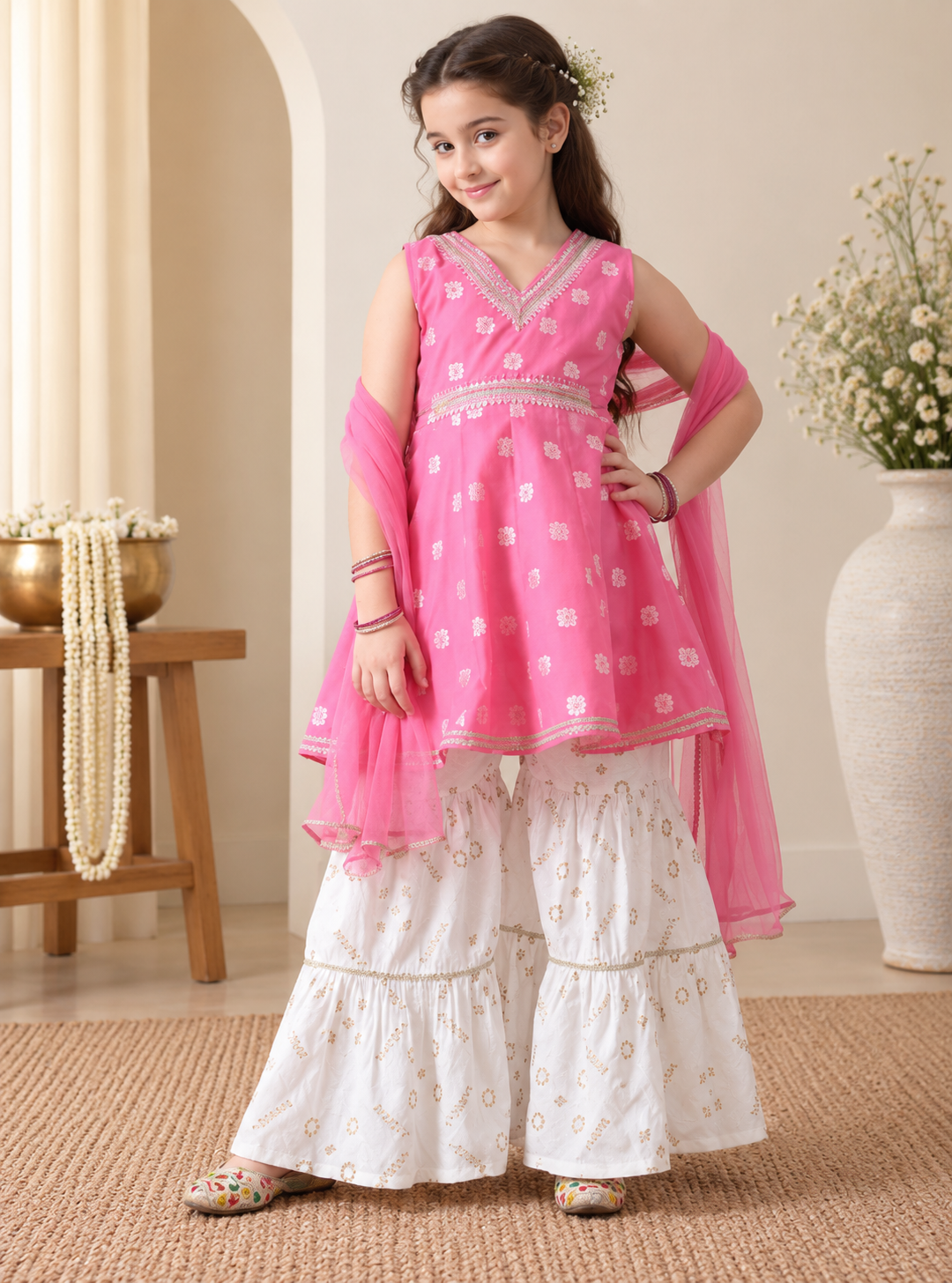 Pink Sibling Sharara & Kurta Pyjama Set