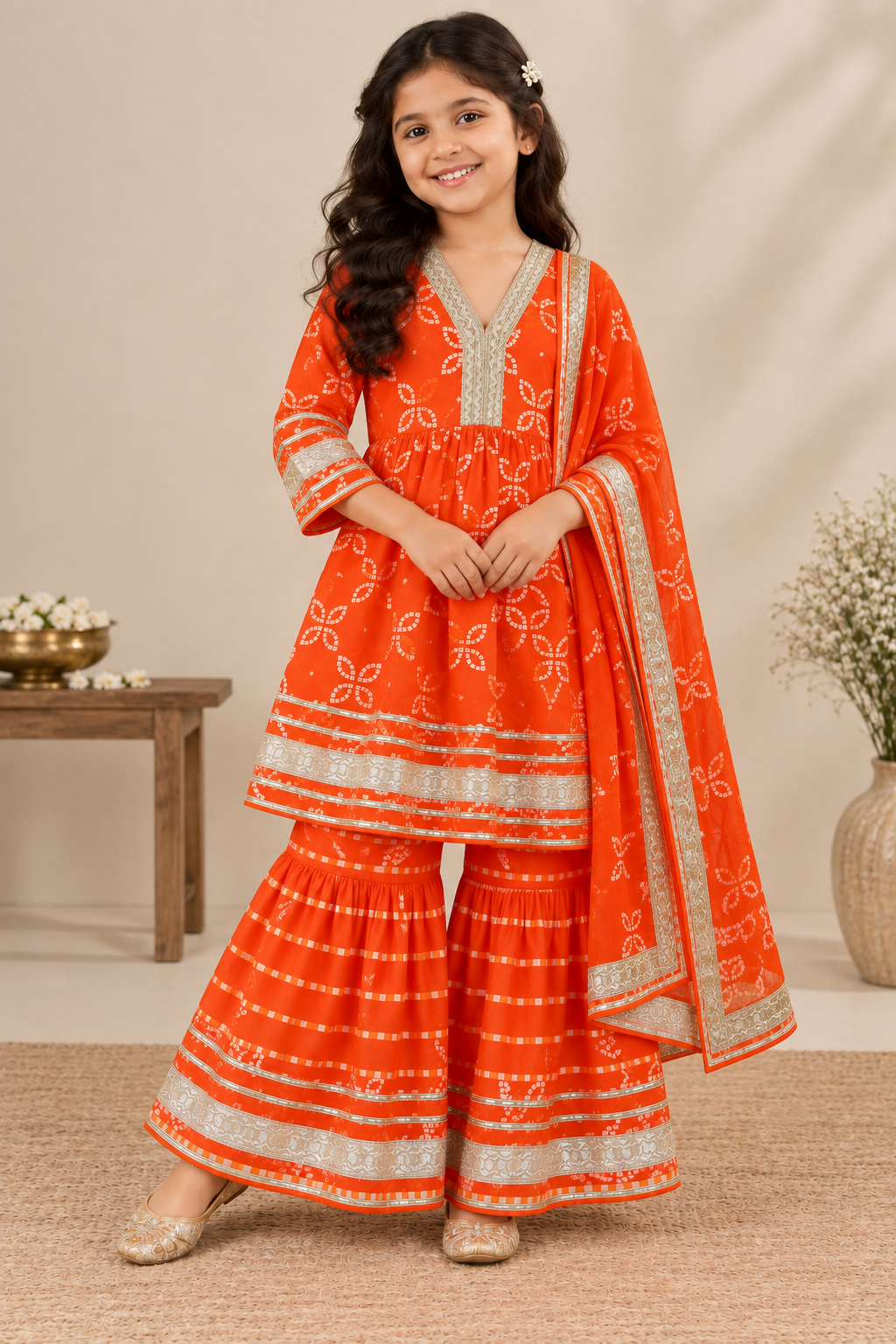 Kesariya Bandhani Sibling Set
