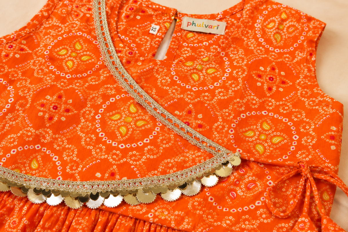 Orange Bandhani Gota Patti Lehenga Set