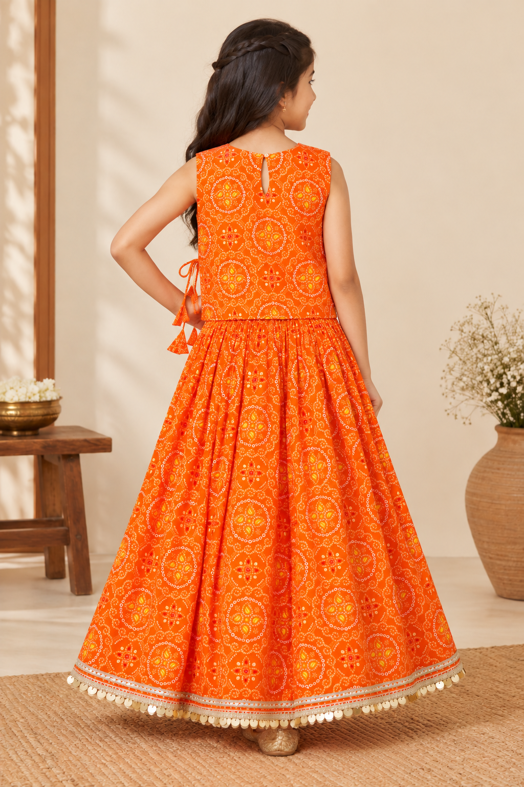 Orange Bandhani Gota Patti Lehenga Set