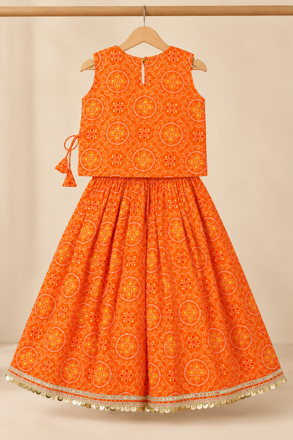 Orange Bandhani Gota Patti Lehenga Set