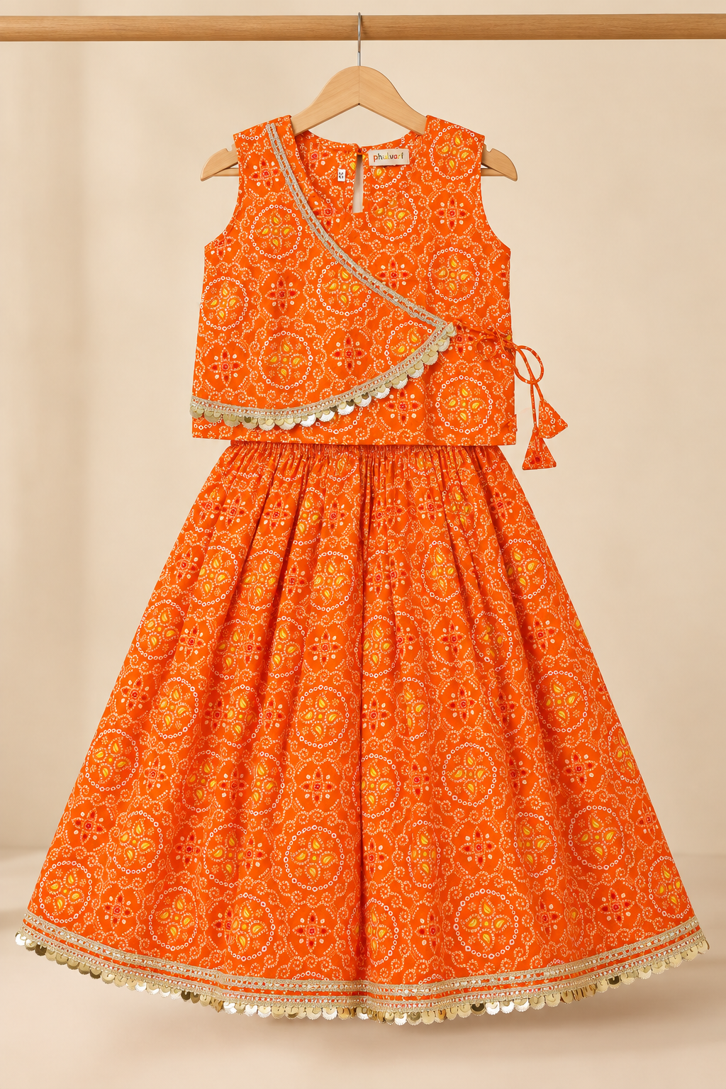 Orange Bandhani Gota Patti Lehenga Set