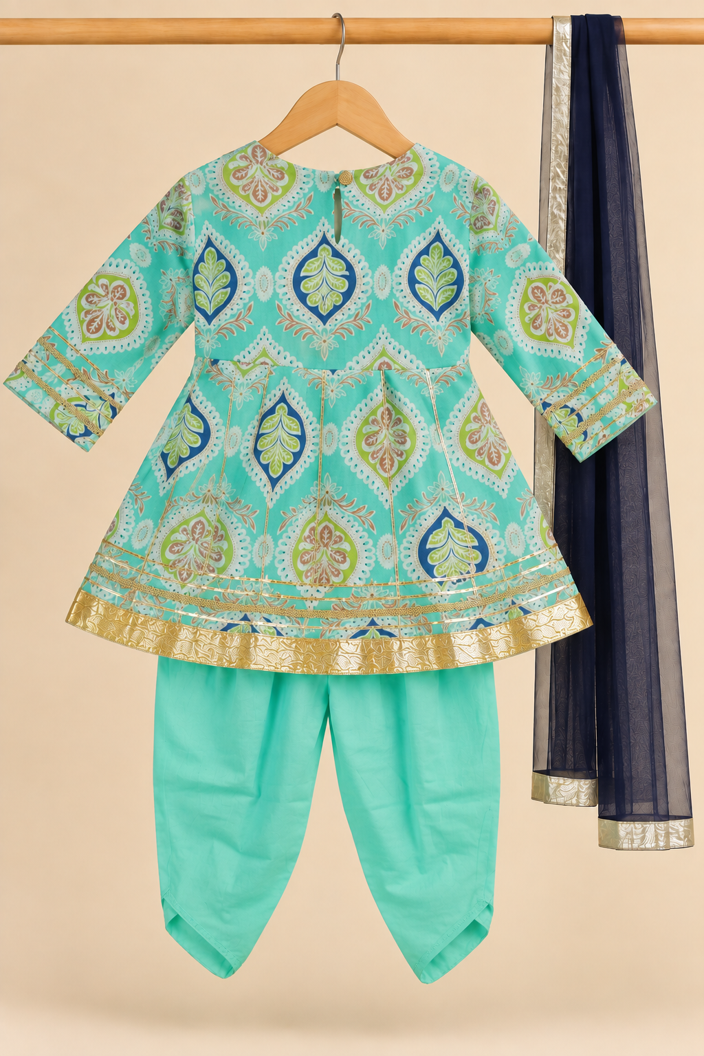 Girls Printed Angrakha Kurti with Dhoti & Dupatta