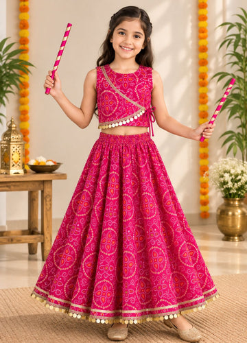 Girls Bandhani Printed 100% Cotton Lehenga Choli