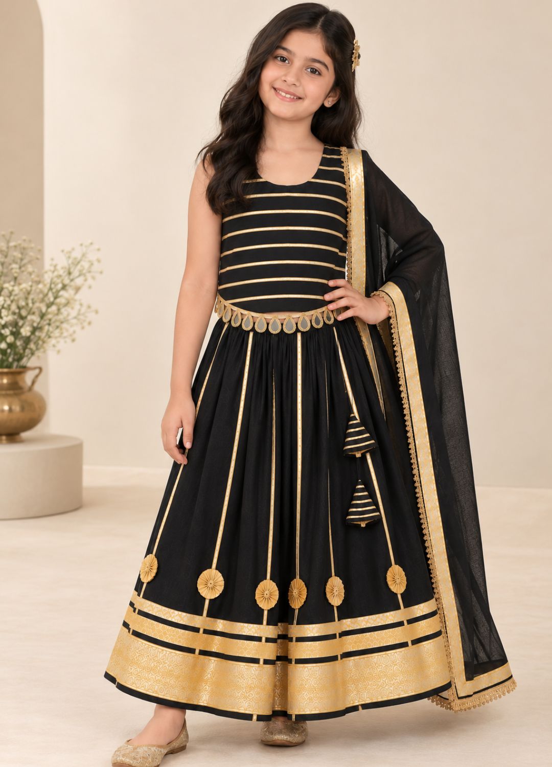 Girls Black Gota Patti Navratri Lehenga Choli with Dupatta