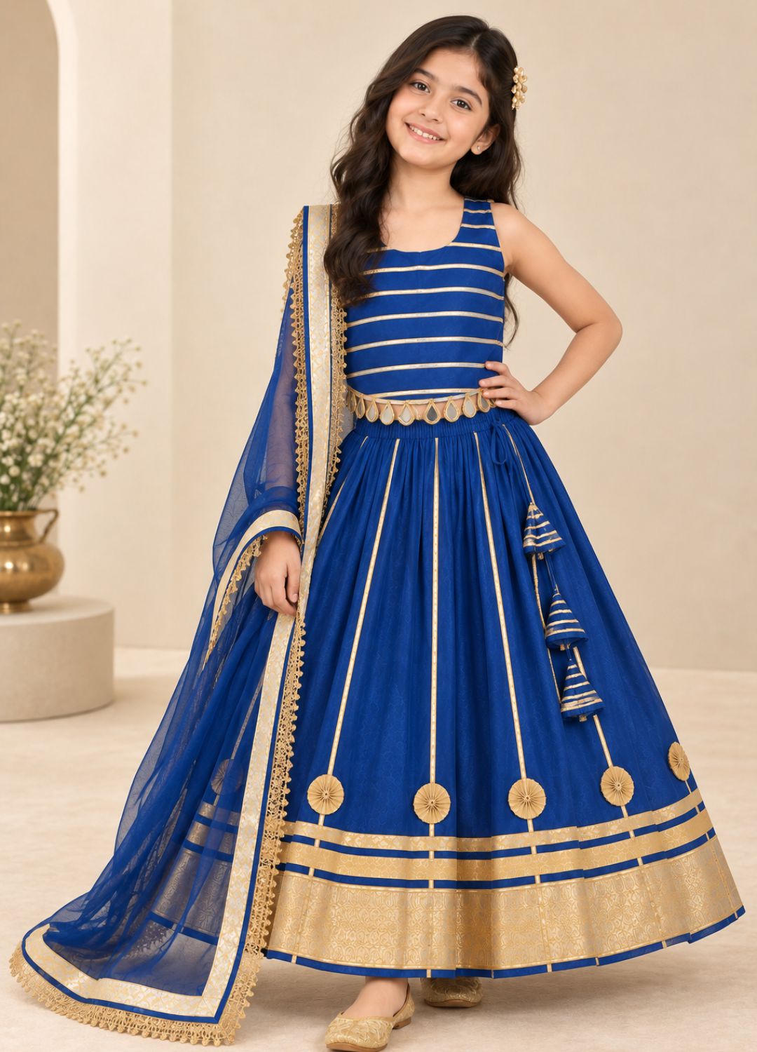 Girls Royal Blue Gota Patti Navratri Lehenga Choli with Dupatta