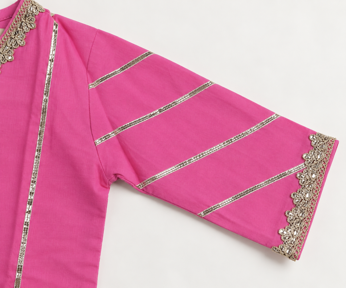 Girls Gota Patti Detailed 100% Cotton Kurta with Palazzo