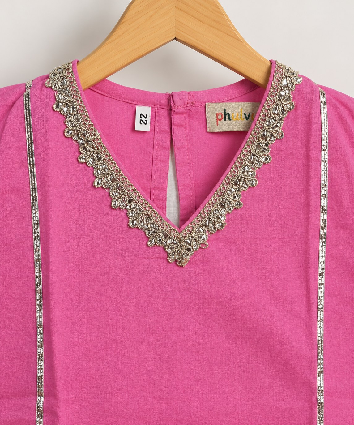 Girls Gota Patti Detailed 100% Cotton Kurta with Palazzo