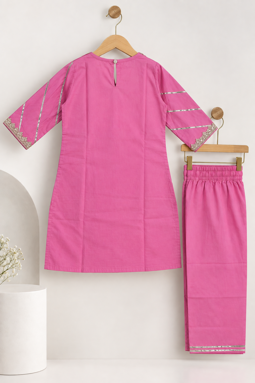 Girls Gota Patti Detailed 100% Cotton Kurta with Palazzo