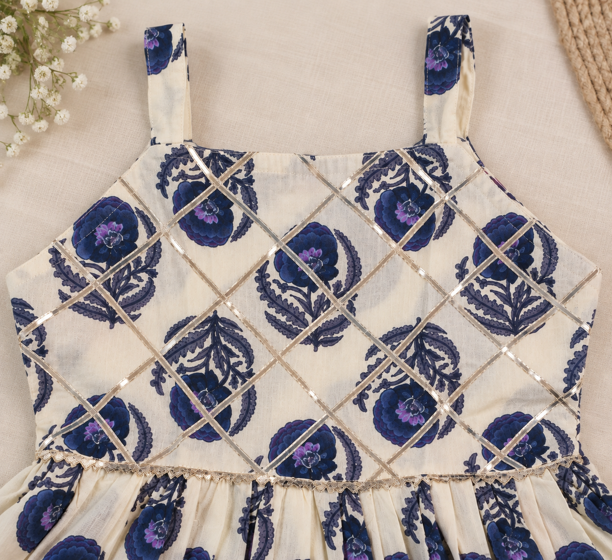 Ivory & Navy Floral Cotton Set