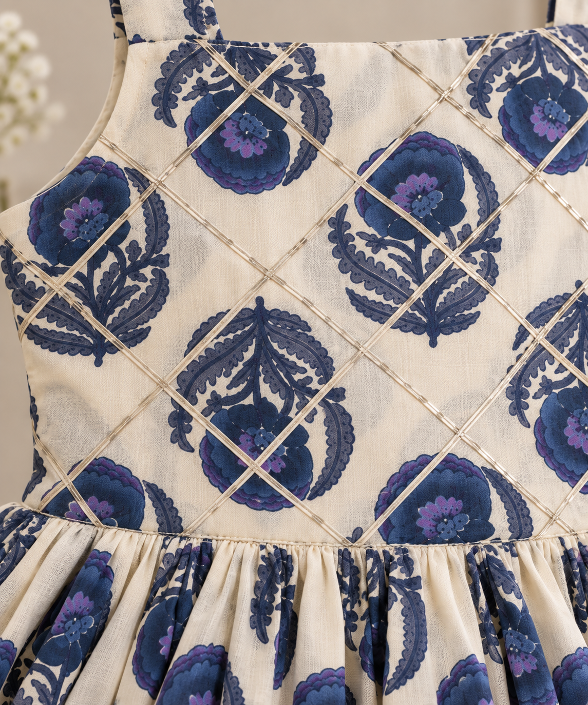 Ivory & Navy Floral Cotton Set