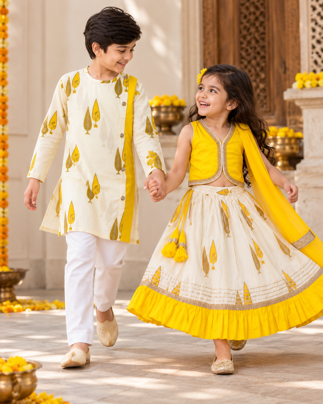 Sunlit Petals Sibling Lehenga & Kurta Set