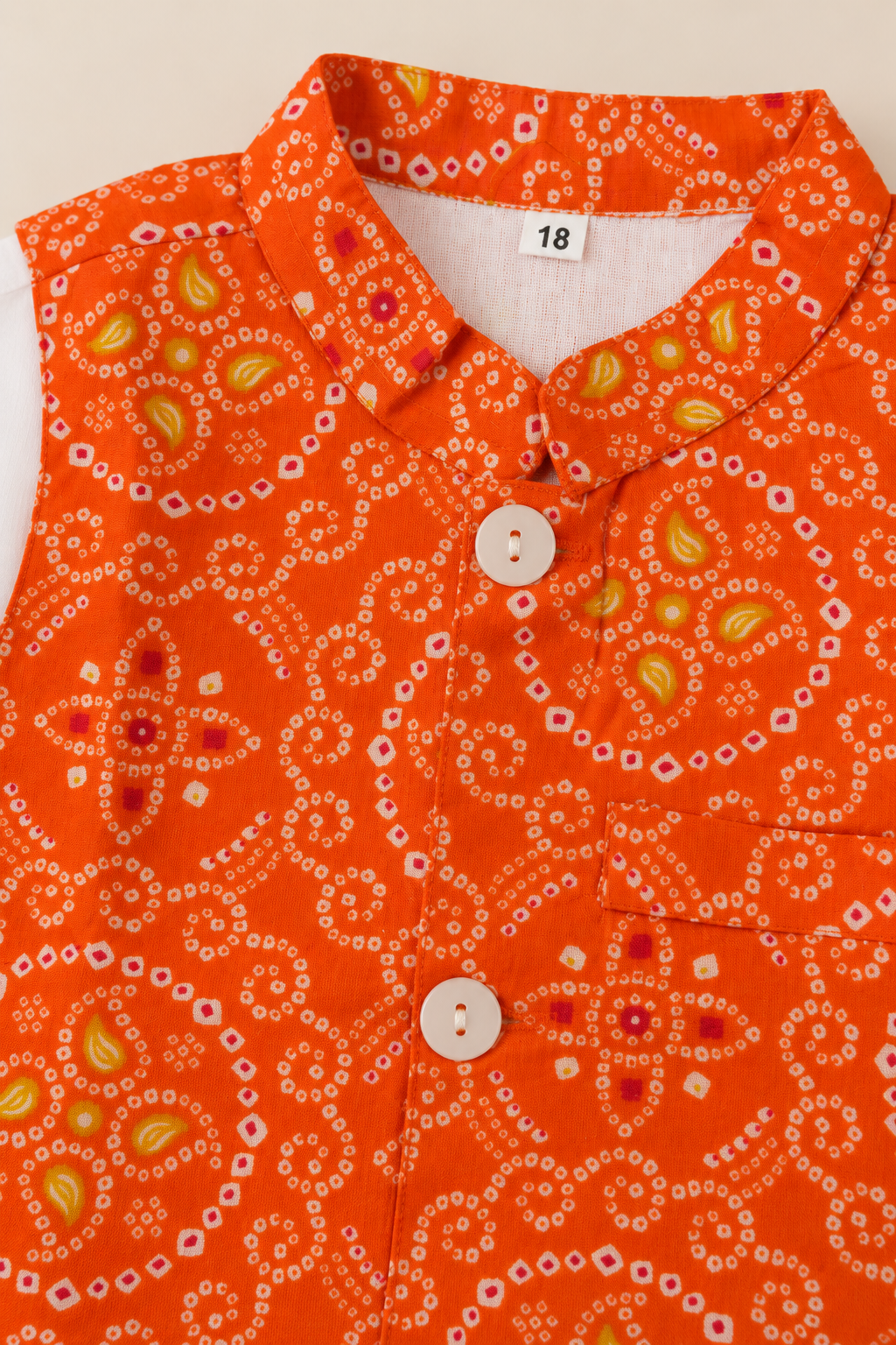 Boys Bandhani Print 100% Cotton Kurta with Pyjamas & Nehru Jacket