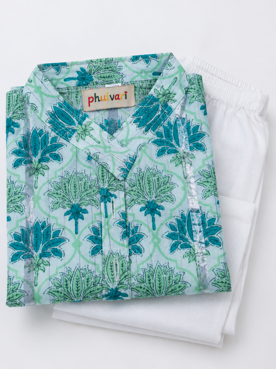 Boys Floral Printed 100% Cotton Kurta with Trousers