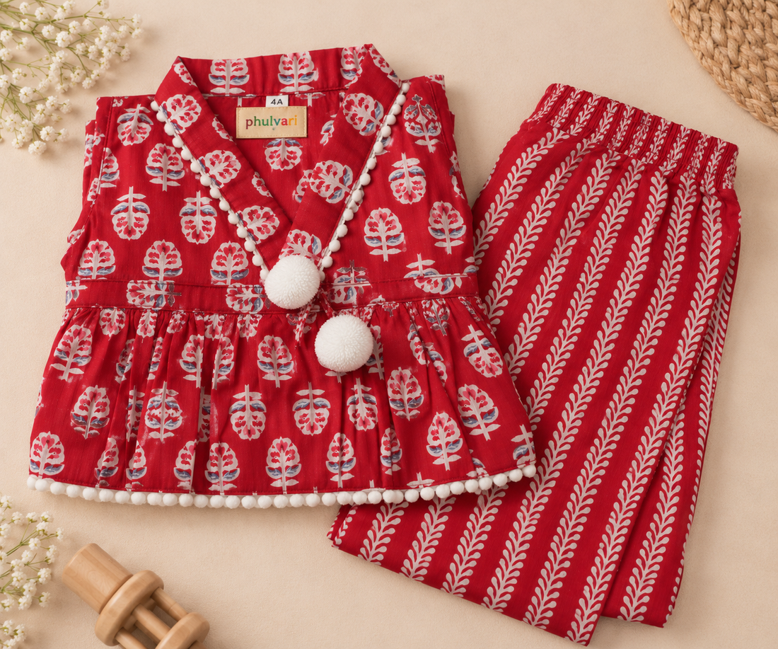 Girls Ethnic Printed 100% Cotton Kurta with Palazzo