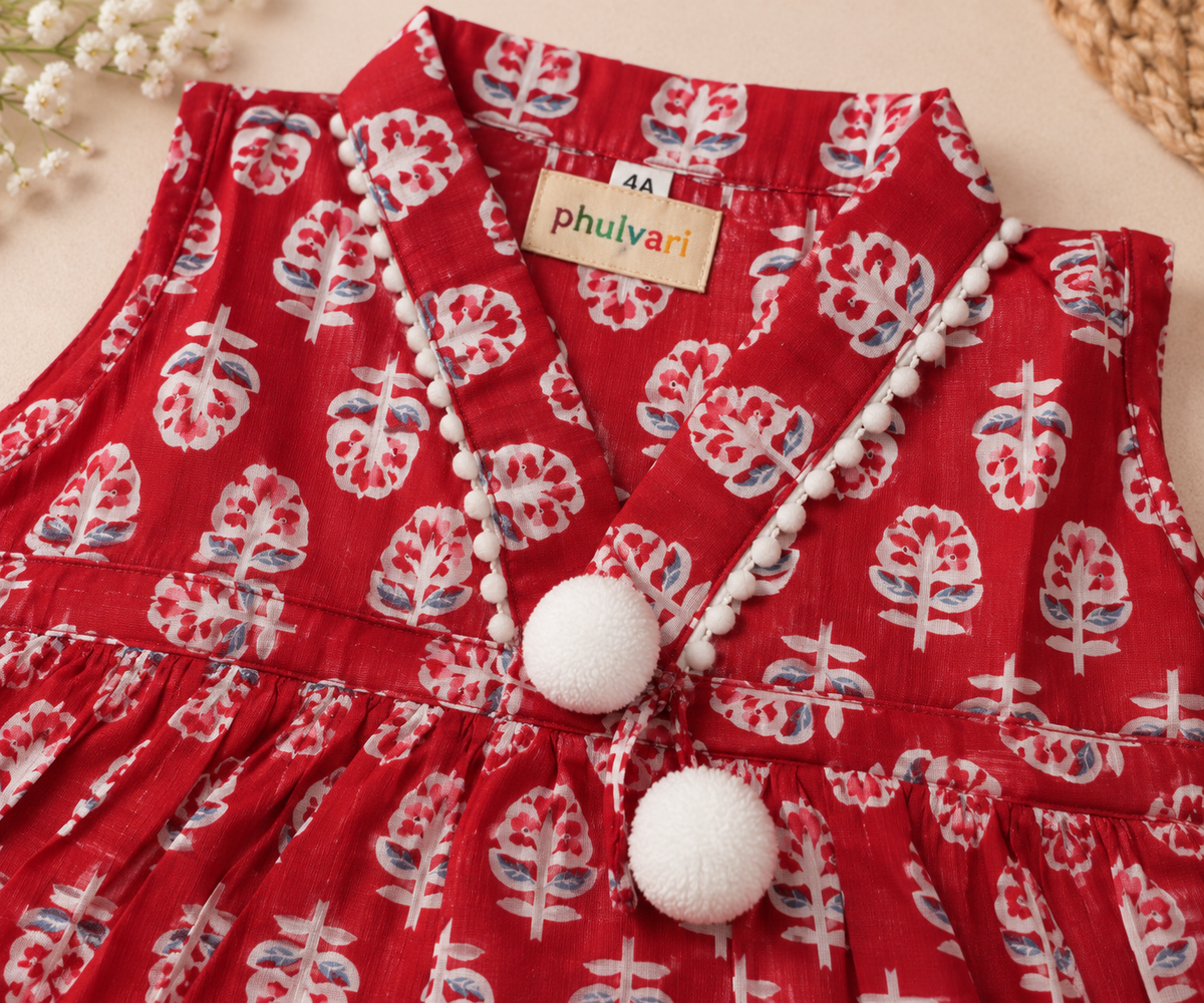 Girls Ethnic Printed 100% Cotton Kurta with Palazzo