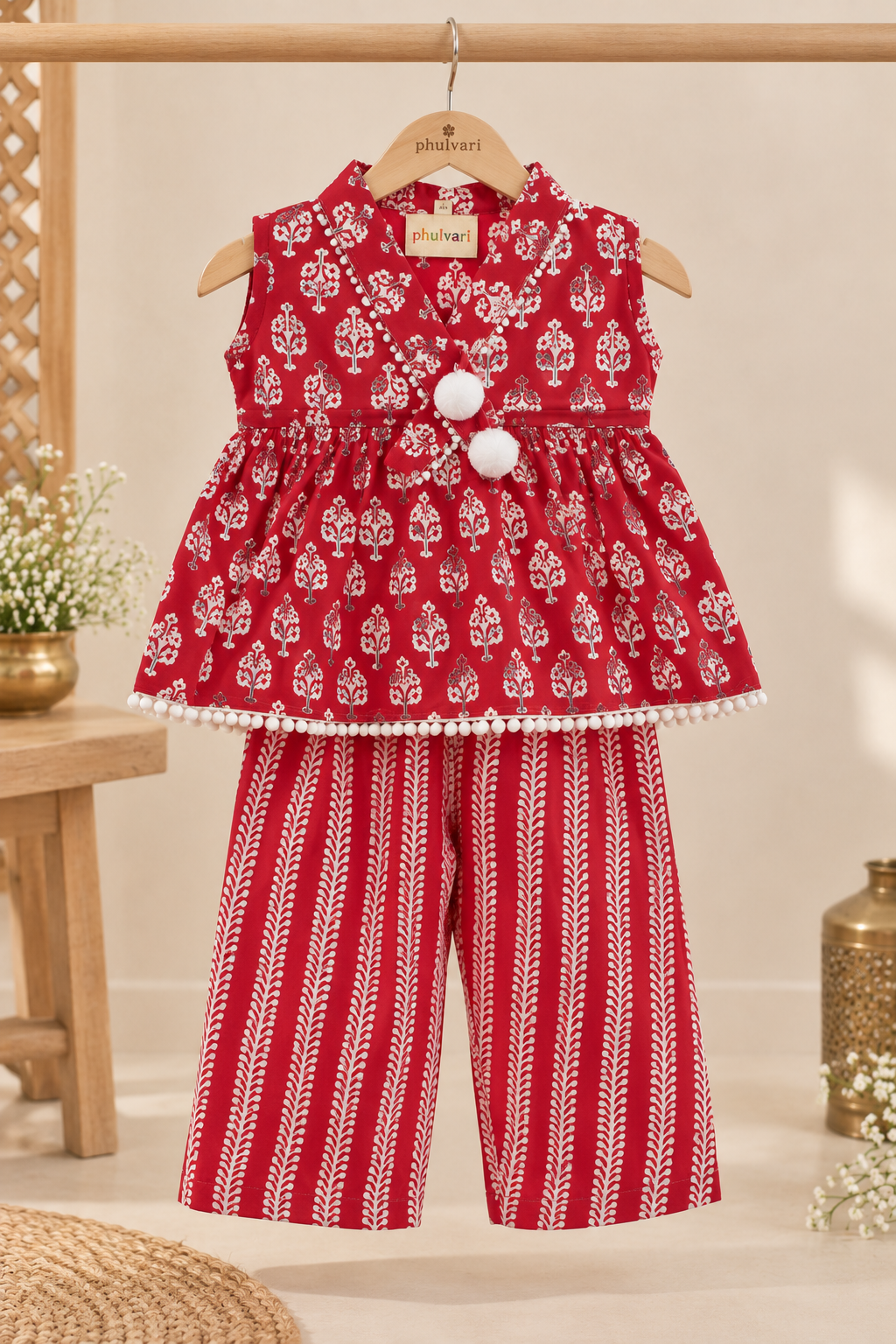 Girls Ethnic Printed 100% Cotton Kurta with Palazzo