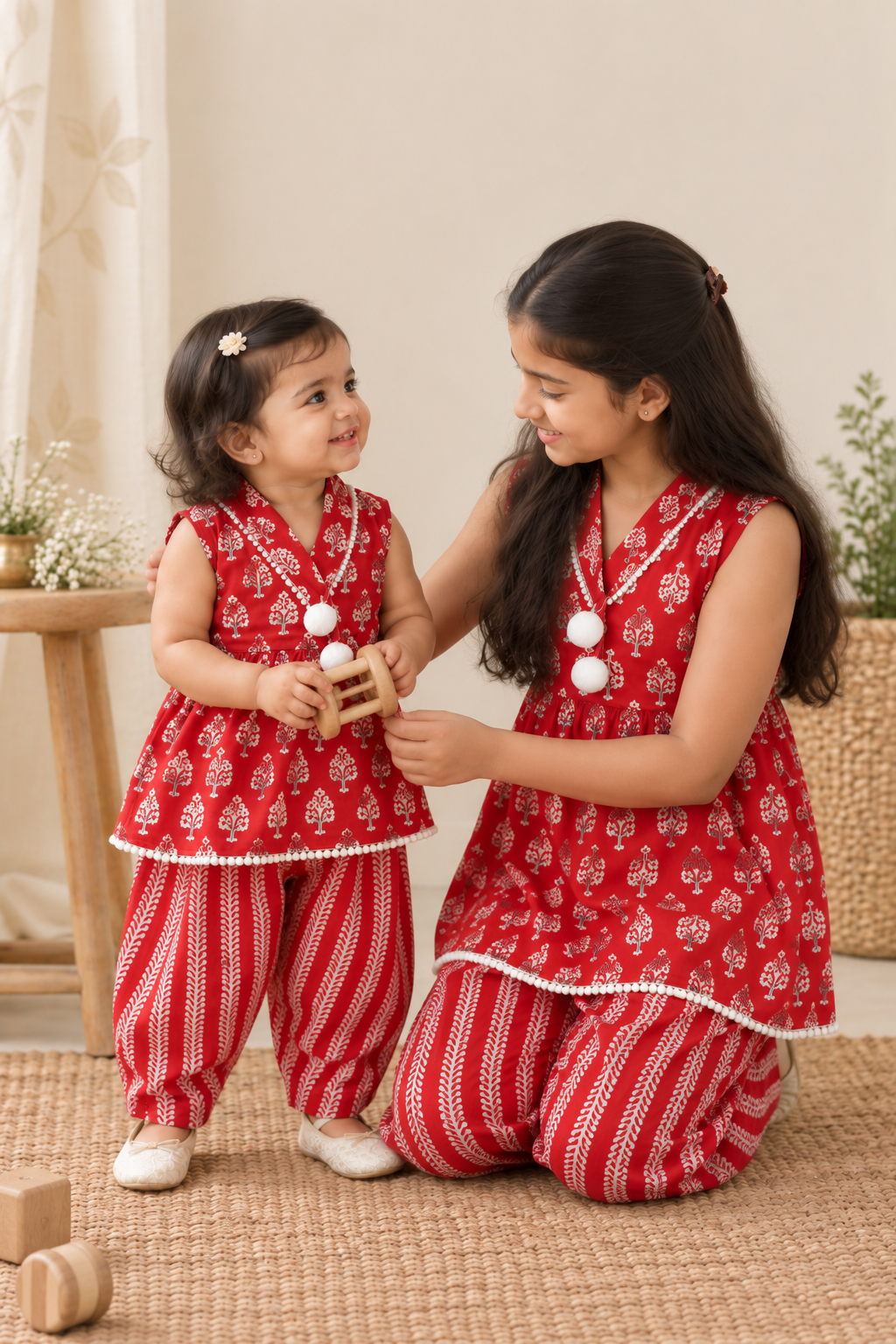 Girls Ethnic Printed 100% Cotton Kurta with Palazzo