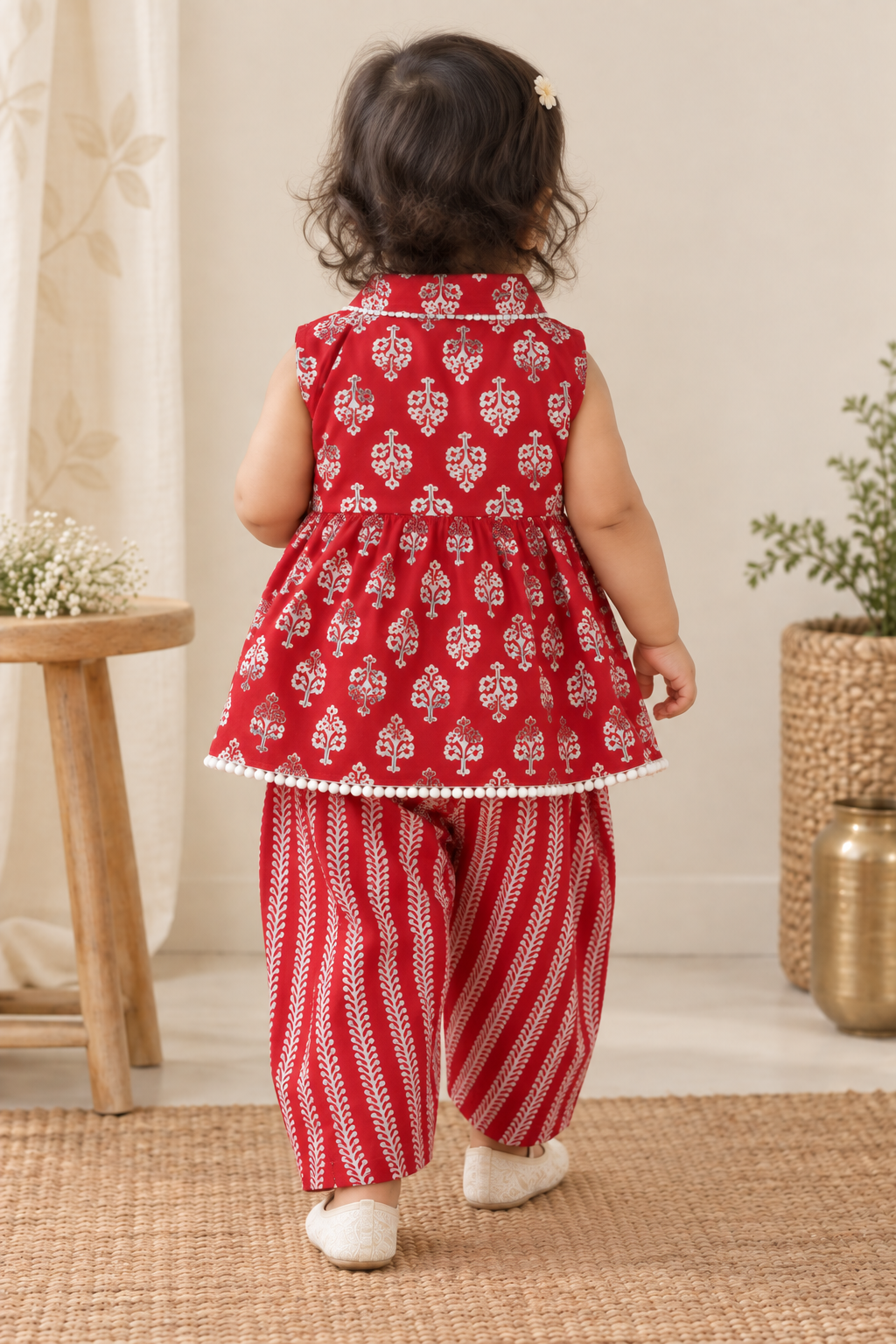 Girls Ethnic Printed 100% Cotton Kurta with Palazzo
