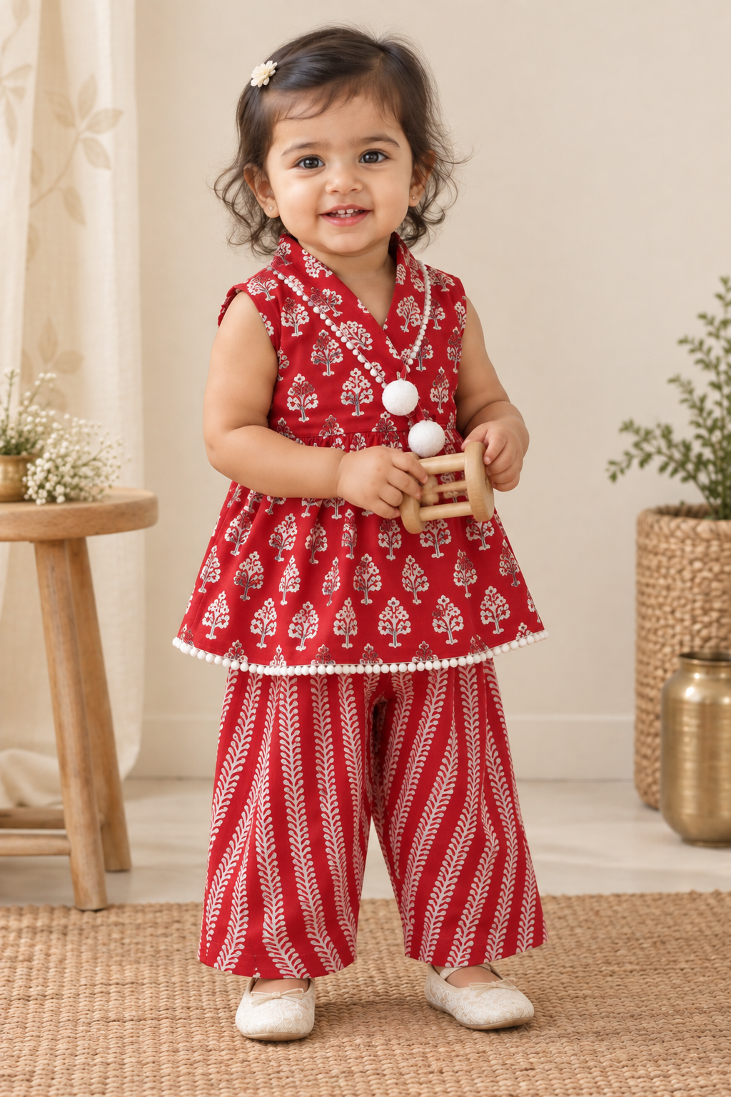 Girls Ethnic Printed 100% Cotton Kurta with Palazzo