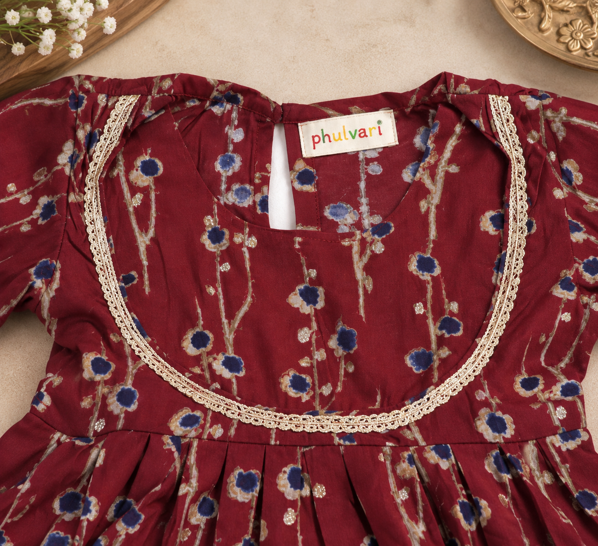 Girls Floral Printed 100% Cotton Kurti with Dhoti