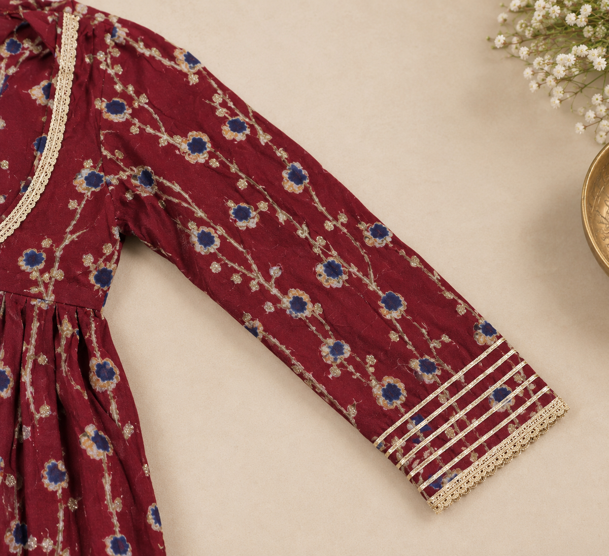 Girls Floral Printed 100% Cotton Kurti with Dhoti