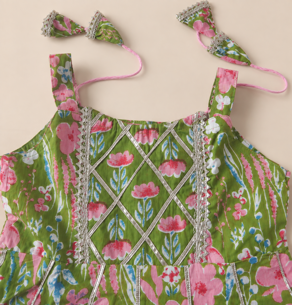 Girls Floral Printed 100% Cotton Kurti with Sharara