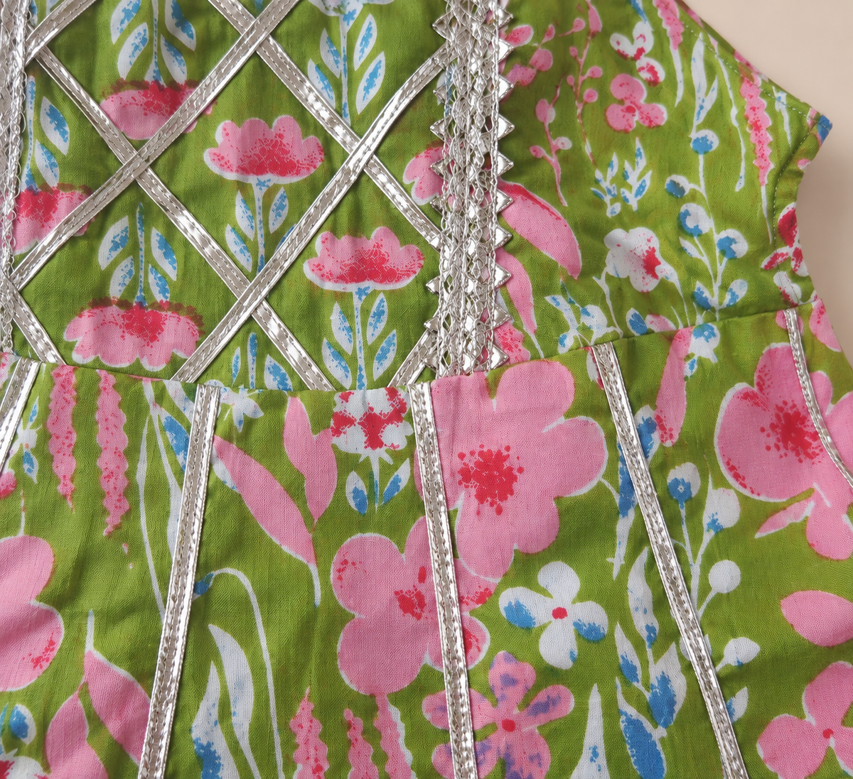 Girls Floral Printed 100% Cotton Kurti with Sharara