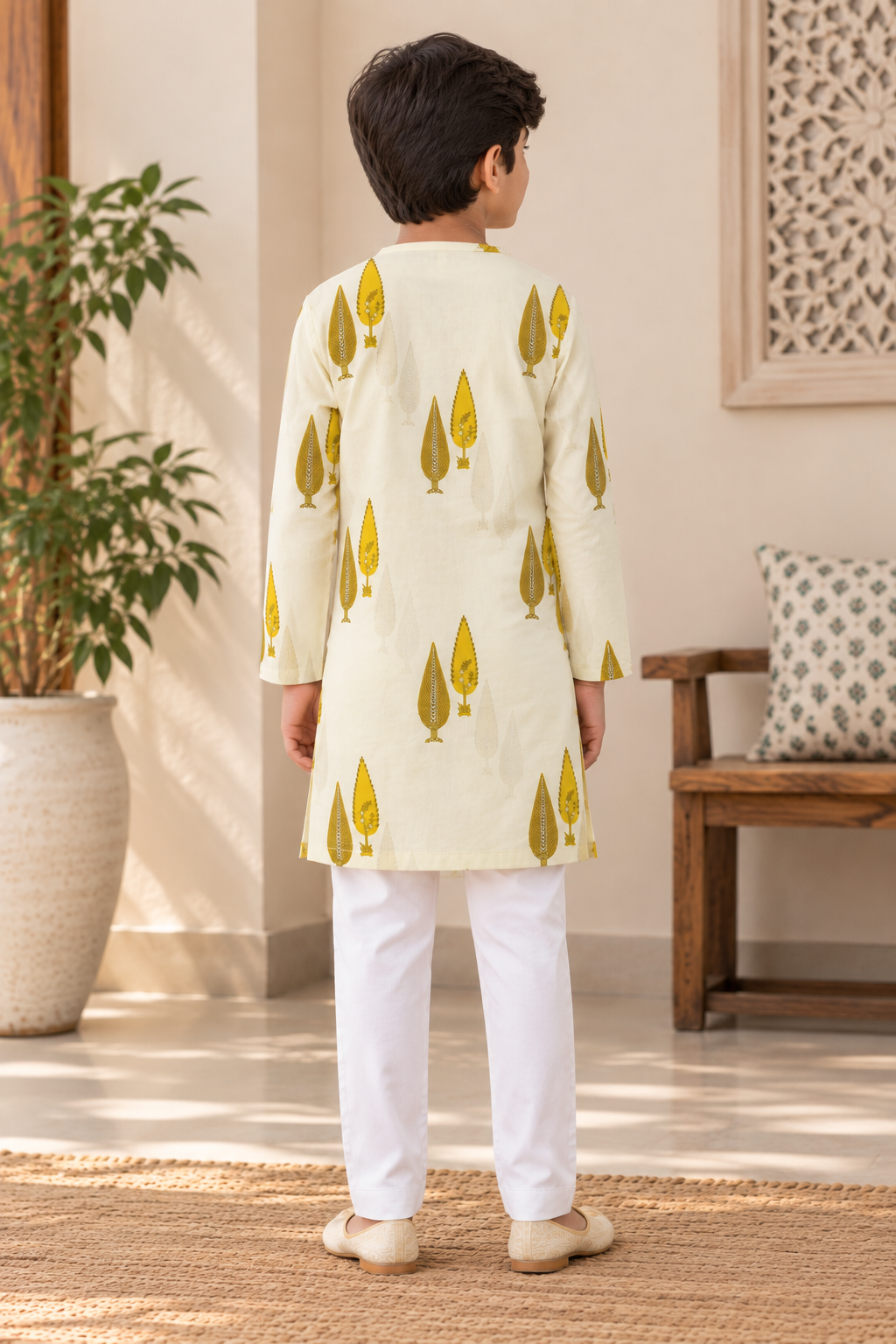 Boys Ethnic Motifs Printed Pure Cotton Kurta with Trousers