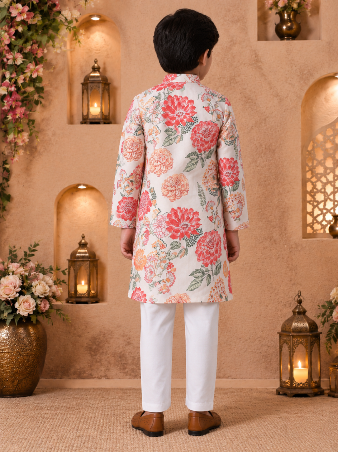 Boys Floral Printed Kurta with Pyjamas