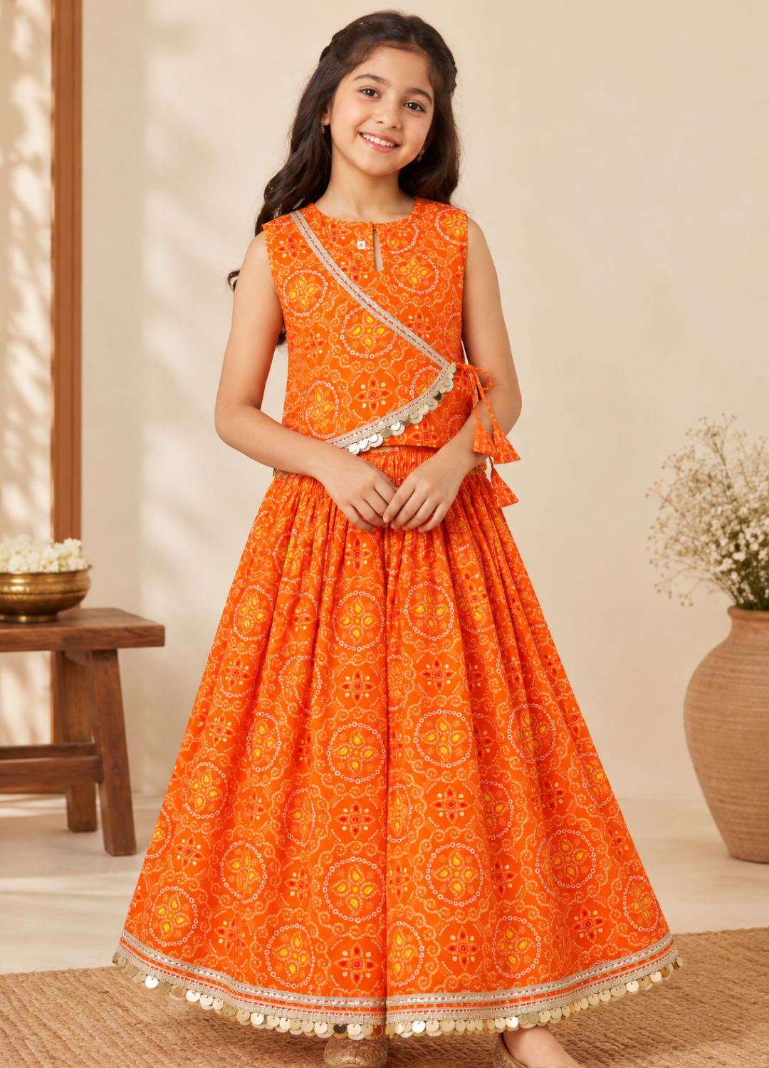 Orange Bandhani Gota Patti Lehenga Set